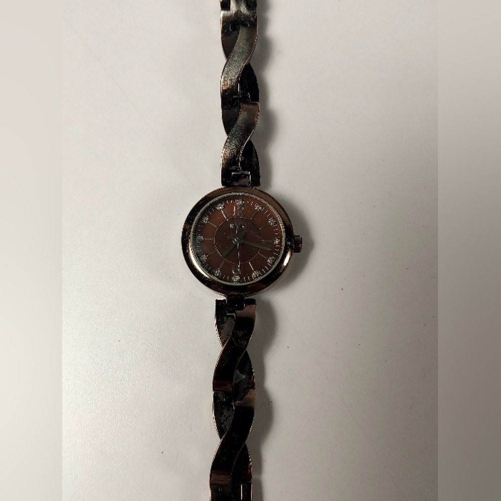 Relic Watch Maroon Brown Silver Tone Crystal Womens  Water Resistant